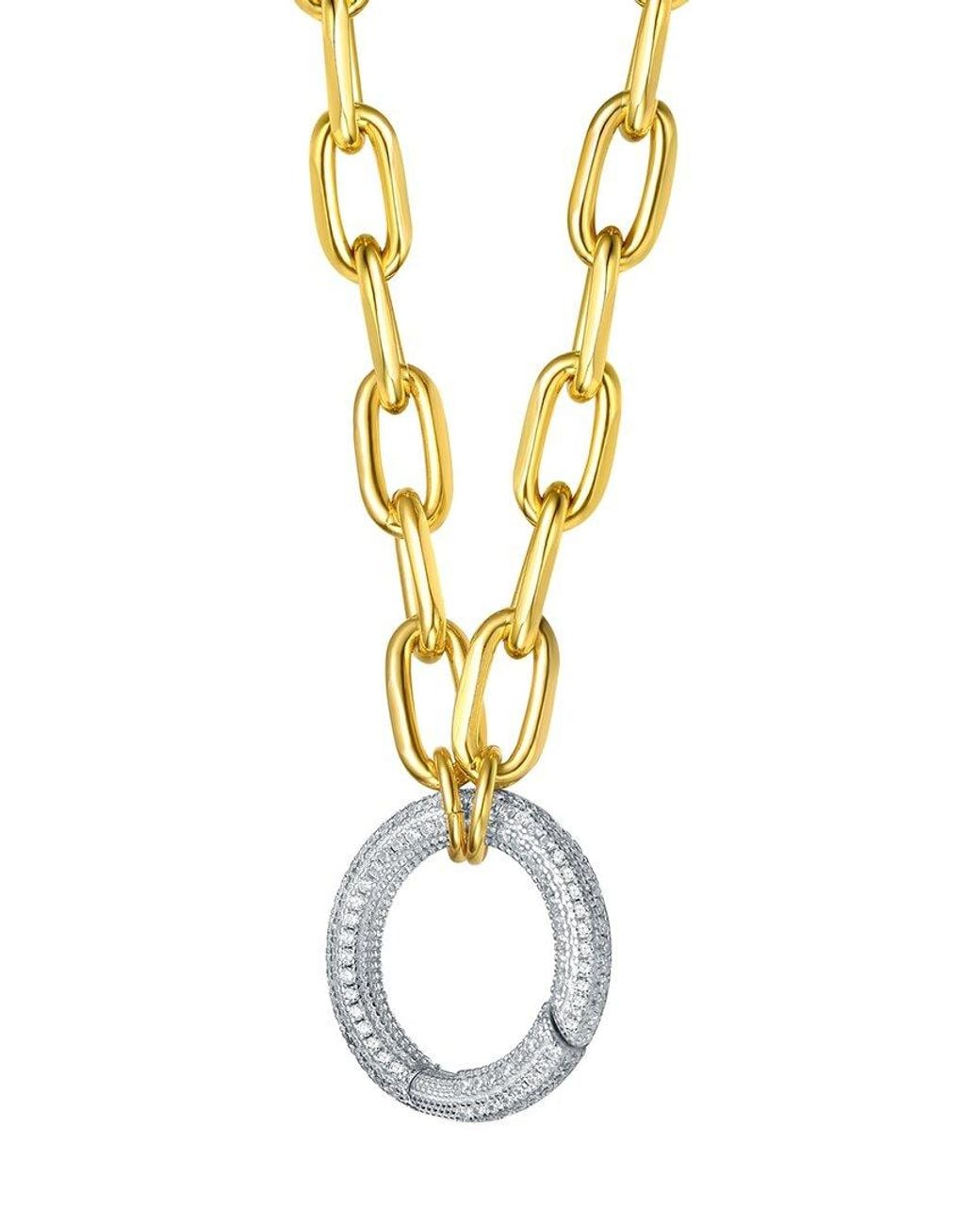 Genevive Jewelry Metallic 14k Over Silver Cz Dazzling Circle Pendant