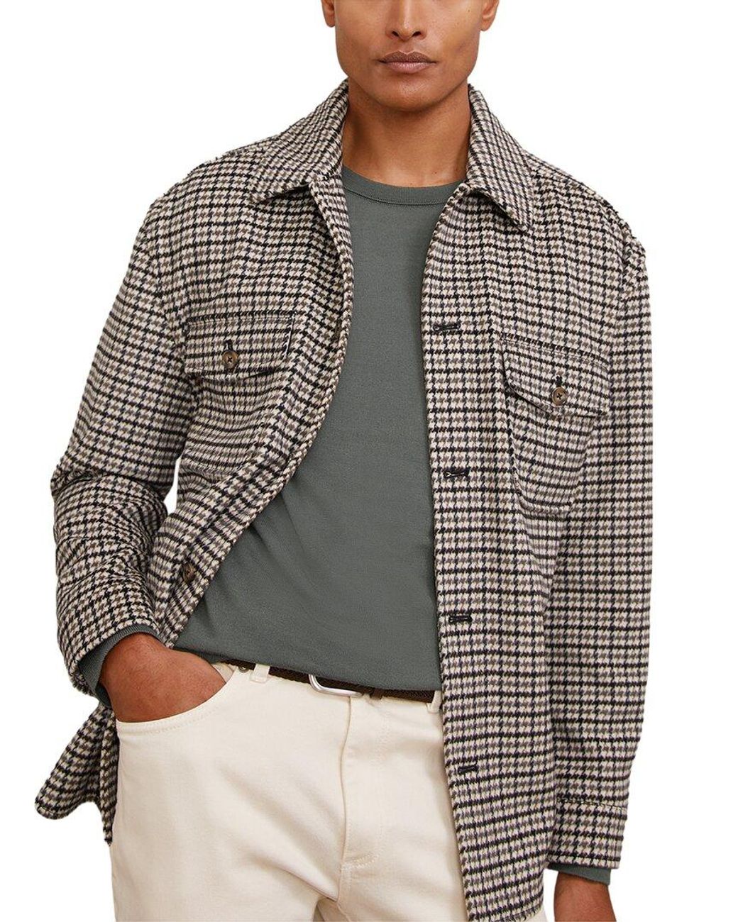 Reiss Gray Liam Houndstooth Wool-Blend Casual Shirt for men