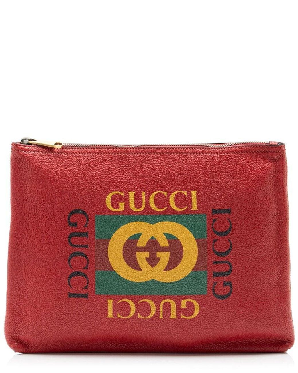 Gucci Red Leather Logo Zip Pouch (Authentic Pre-Loved)