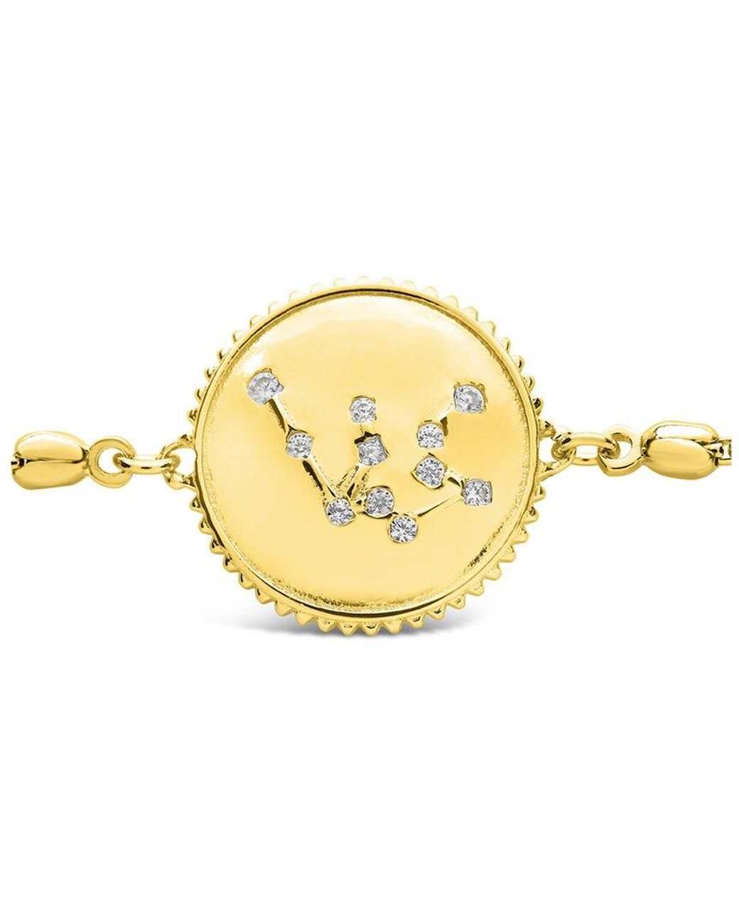 Sterling Forever Metallic 14k Over Silver Cz Aquarius Disc Bolo Bracelet