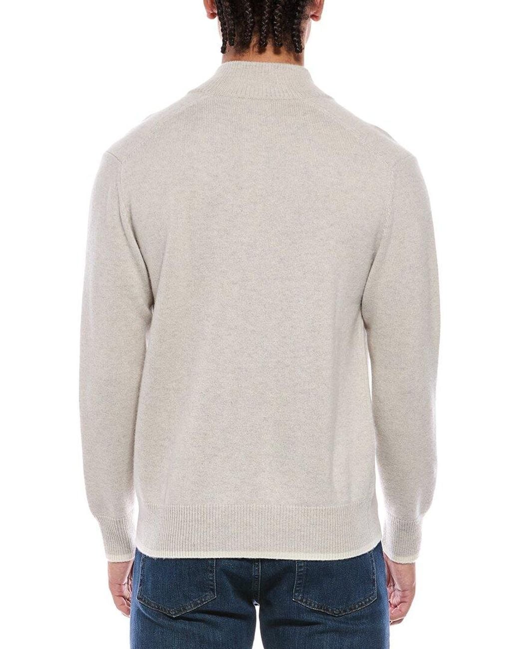 N.Peal Cashmere Gray Half Button 100% Cashmere Mock Neck Sweater for men