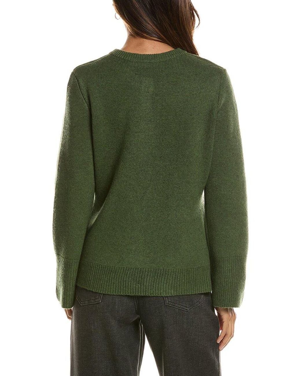 Forte Green Double Knit Button Crew Wool & Cashmere-Blend Cardigan