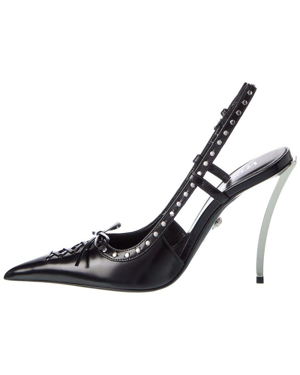 Versace Black Laced Pin-point Leather Slingback Pump