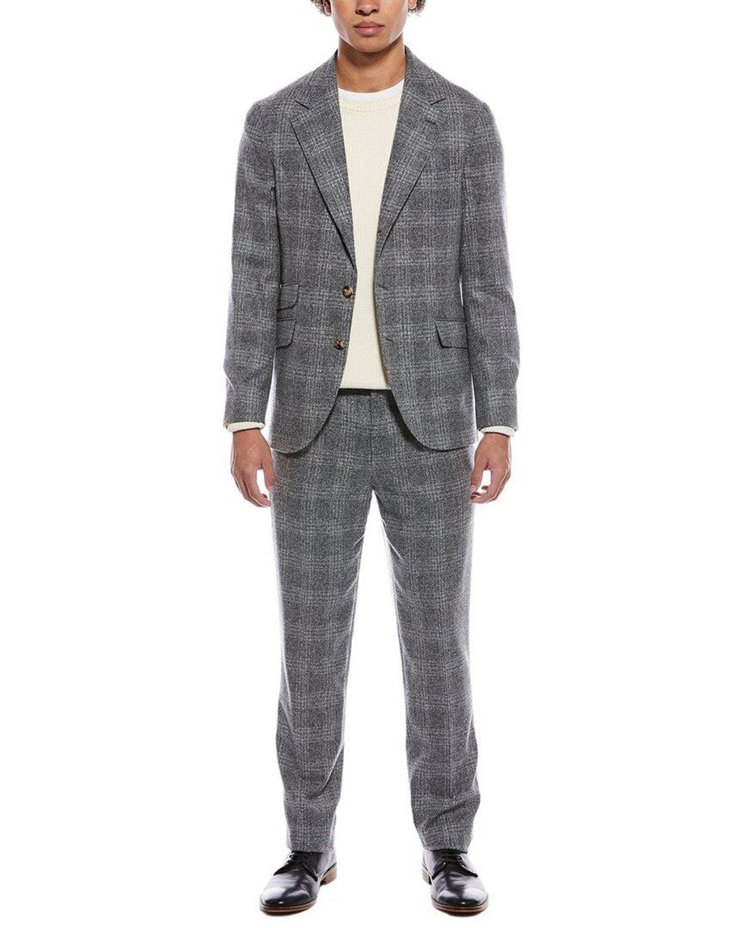 Brunello Cucinelli Gray 2Pc Silk & Wool-Blend Suit With Pleated Pant for men