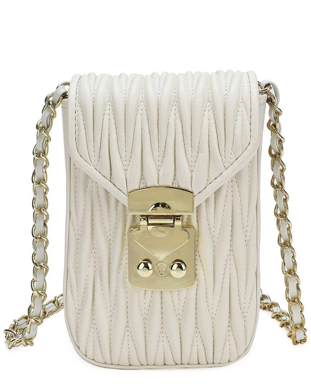 Tiffany & Fred Paris White Quilted Leather Phone Bag