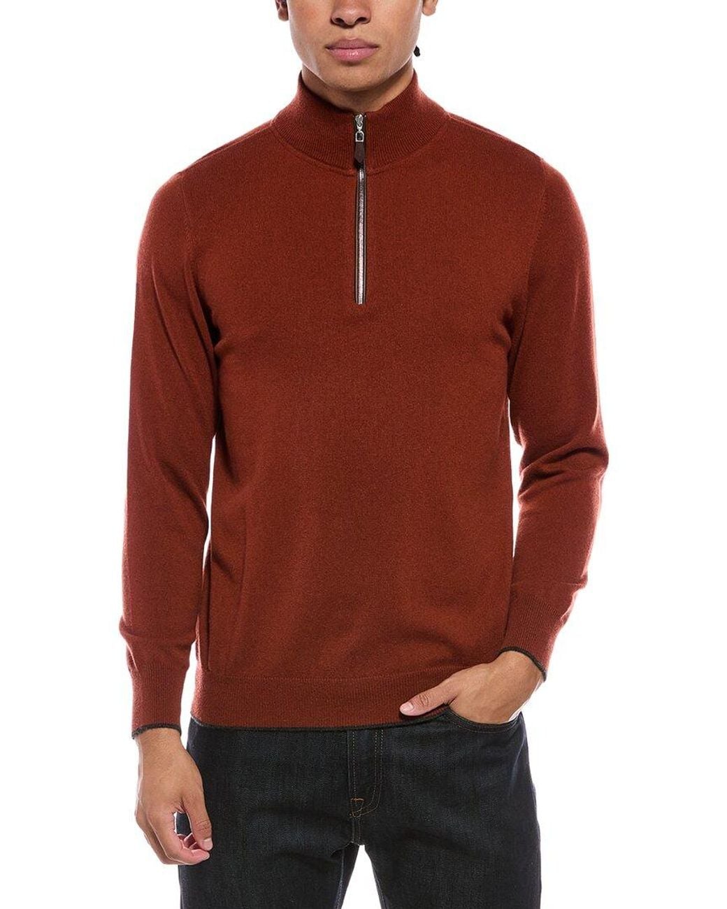 N.Peal Cashmere Red Carnaby Cashmere 1/2-Zip Sweater for men