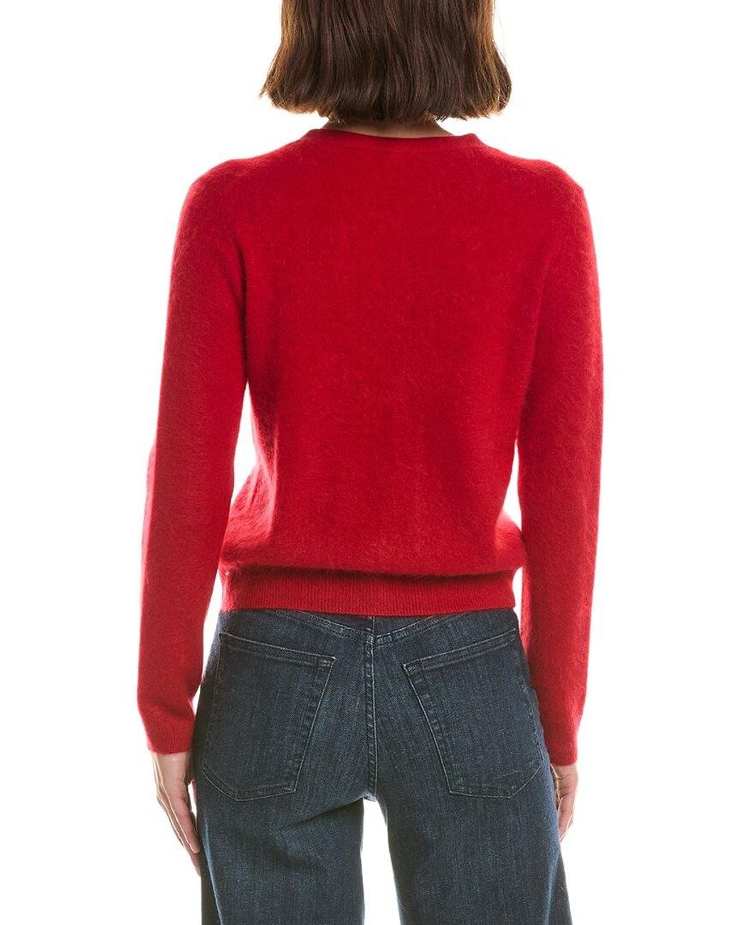 Sofiacashmere Red Brushed Cashmere Cropped 100% Cashmere Cardigan