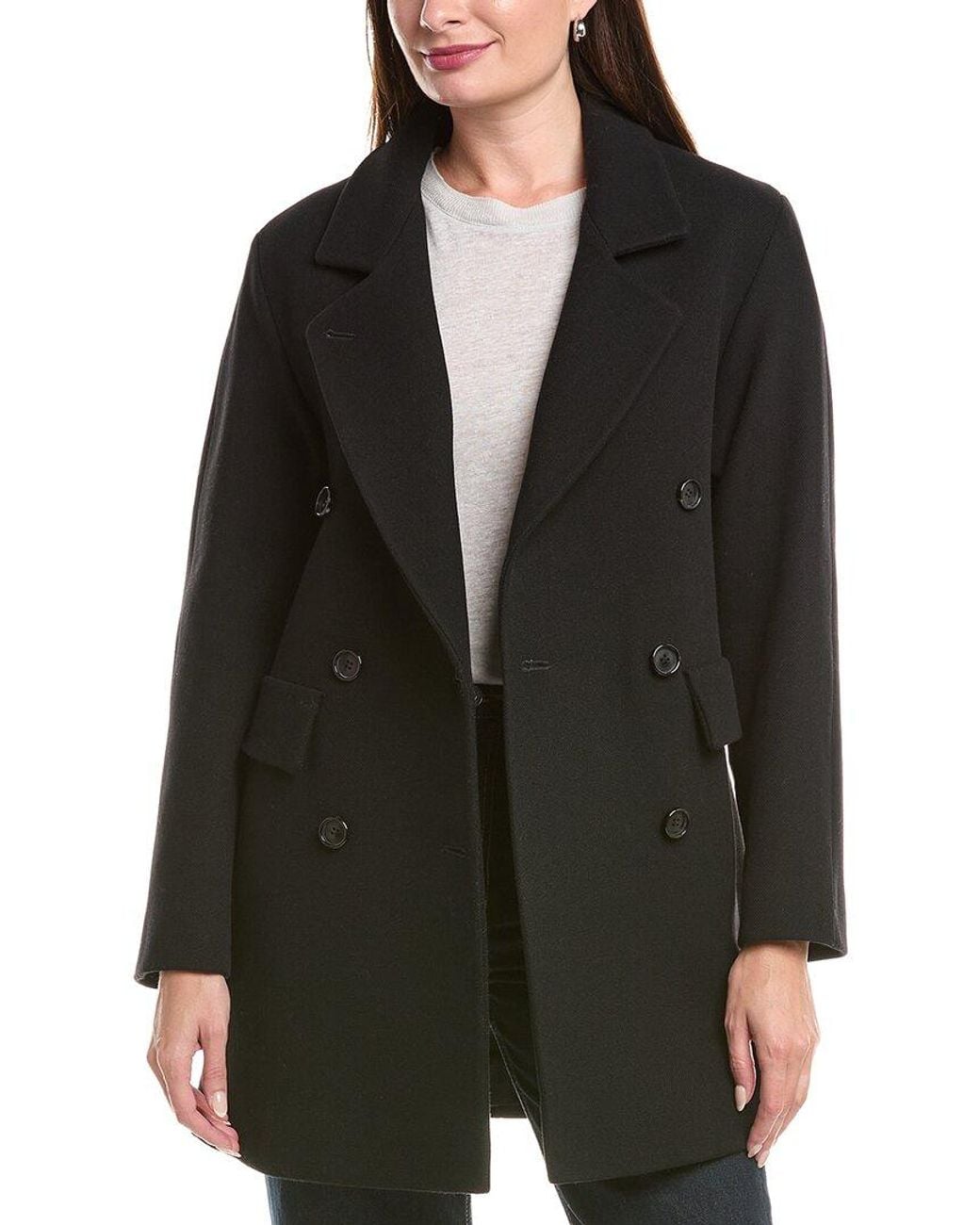 Fleurette Black Double Breasted Wool Coat
