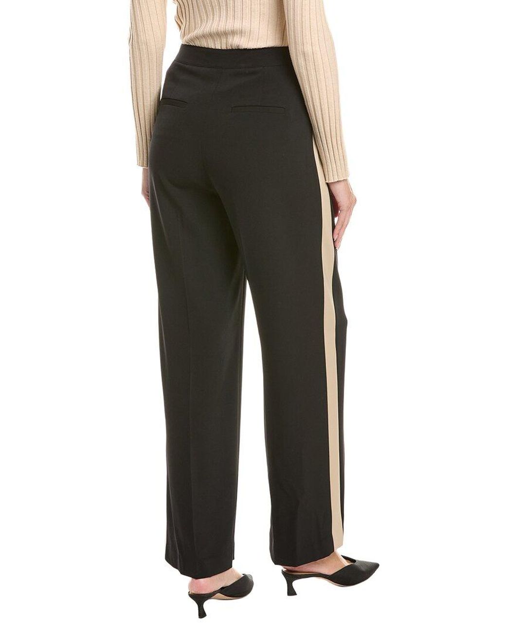 Kenneth Cole Black Fly Front High-Rise Side Stripe Wide Leg Pant