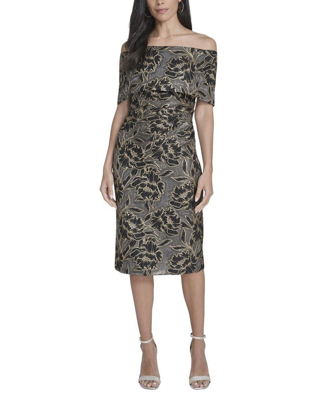 Vince Camuto Multicolor Printed Off The Shoulder Midi Dress