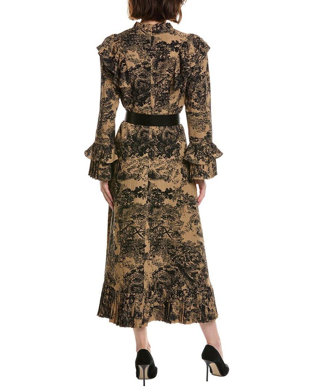 Pascale La Mode Natural Tie Neck Bell Sleeve Midi Dress