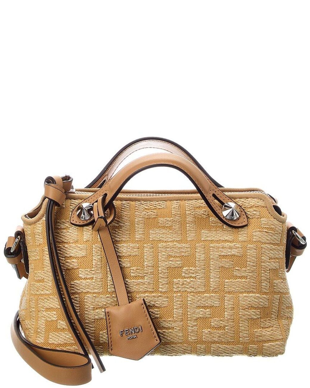 Fendi Brown By The Way Soft Mini Ff Raffia & Leather Satchel