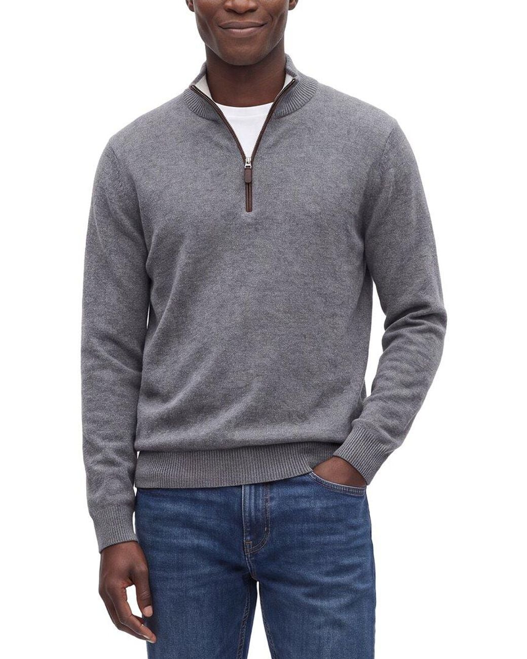 Forte Gray Cashmere 100% Cashmere Mock Neck 1/4-Zip 100% Cashmere Sweater for men