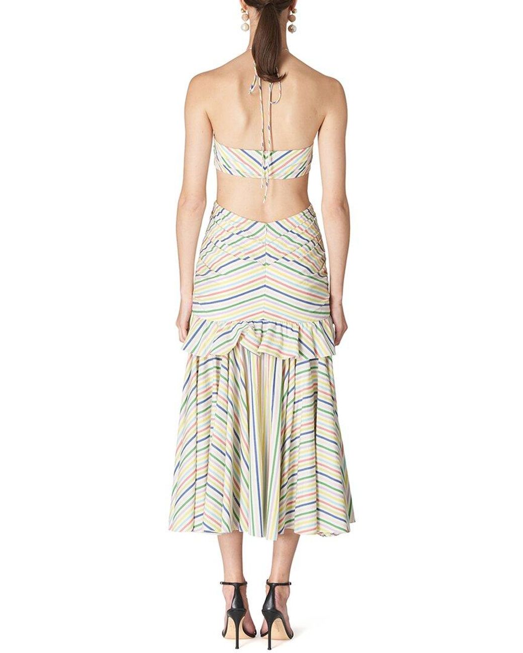 Carolina Herrera Multicolor Halter Bandeau Ruffled Edge Midi Dress
