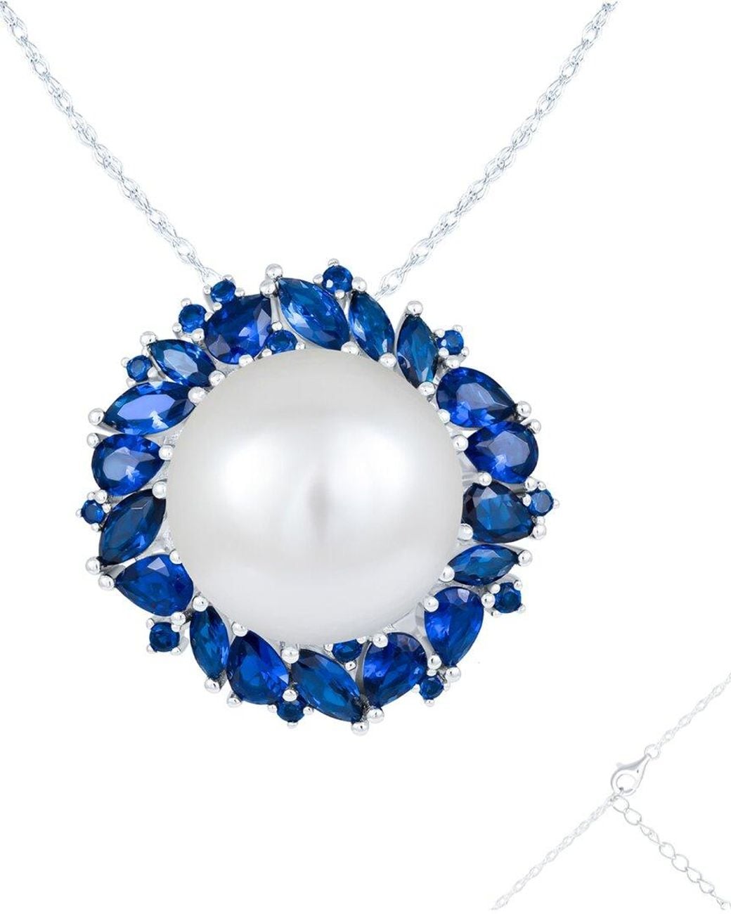 Splendid Blue 14Mm Pearl Cz Plated Pendant