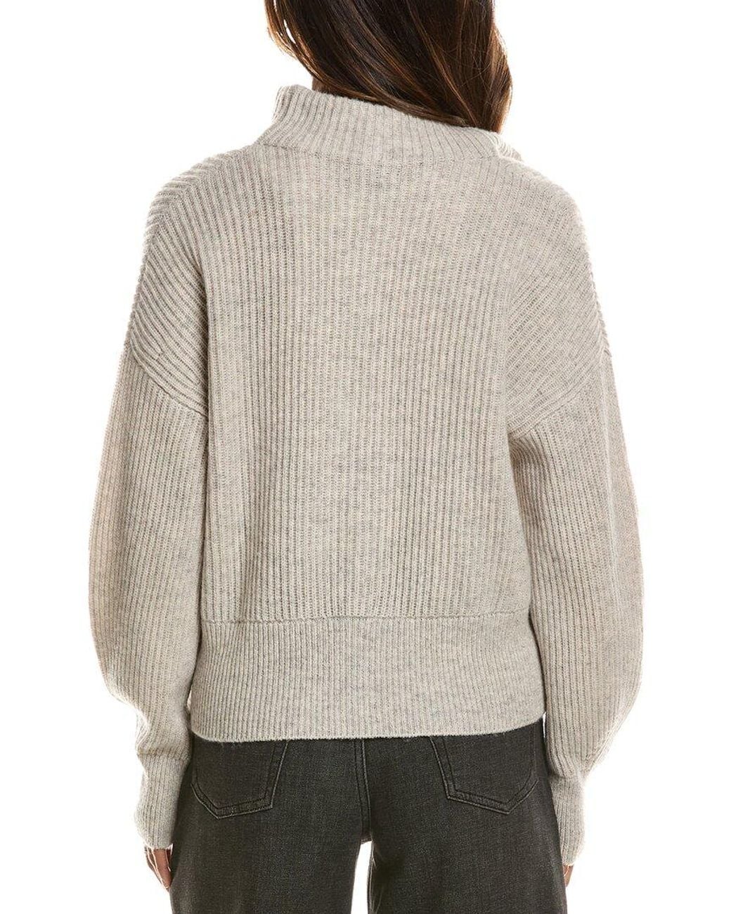 Forte Gray Rib Zip Mock Neck 100% Cashmere Cardigan