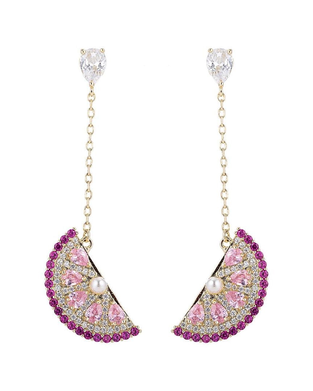 Eye Candy LA Pink 14k Plated Sweet Watermelon Cz Crystal Drop Earring
