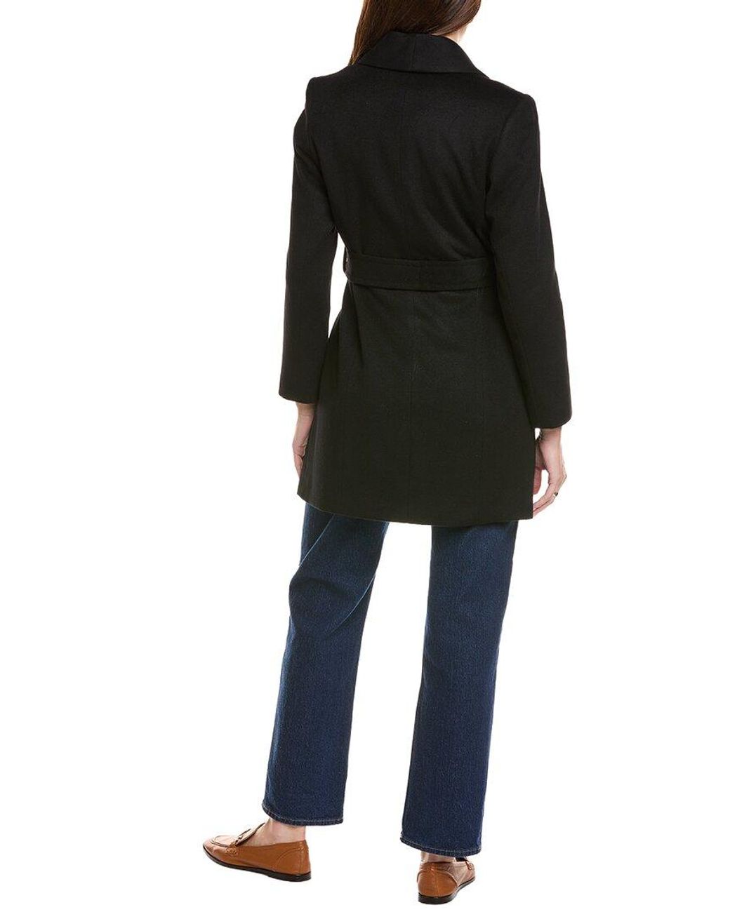Sofiacashmere Black Belted Wool & Cashmere-Blend Wrap Coat