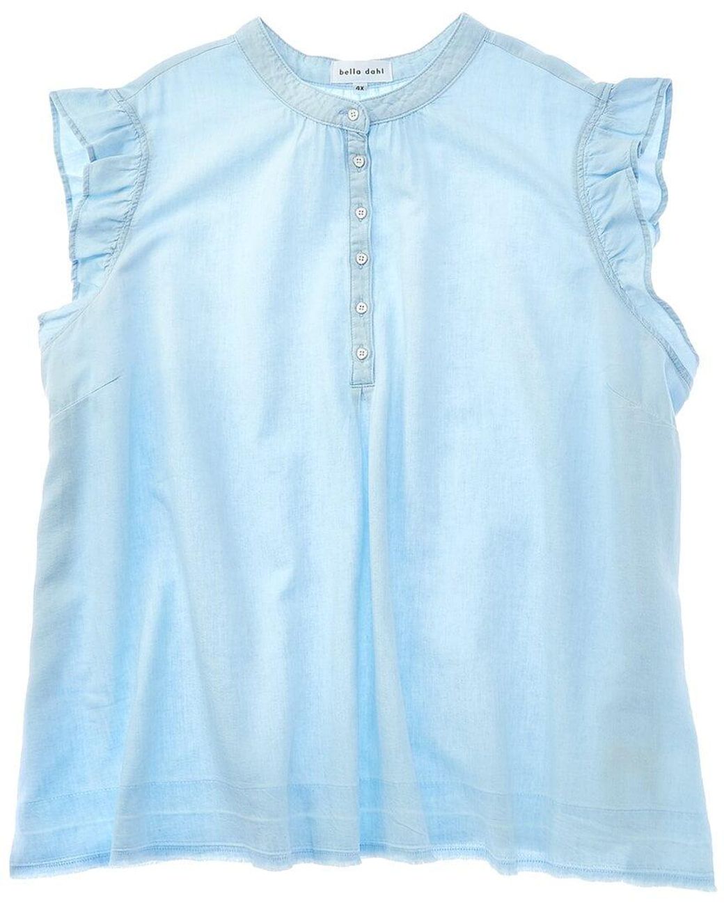 Bella Dahl Blue Flutter Sleeve Linen-Blend Tank