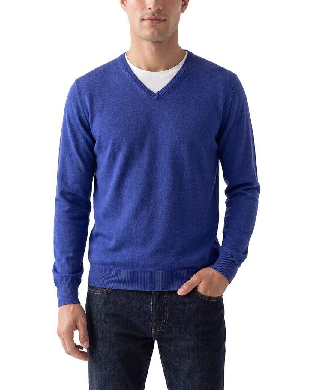 N.Peal Cashmere Blue Conduit Fine Gauge Cashmere & Silk-Blend V-Neck Sweater for men