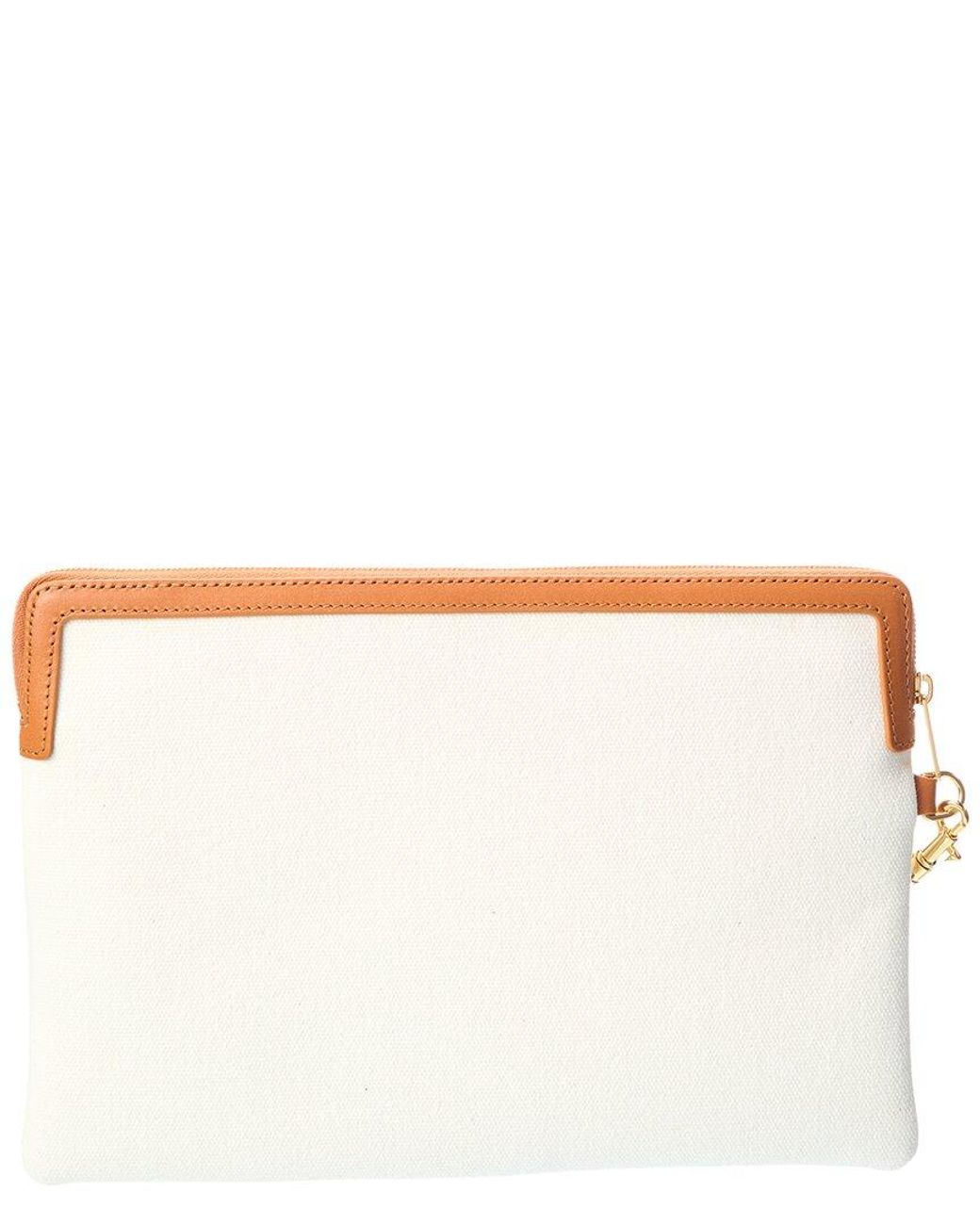 Céline White Triomphe Small Canvas Pouch