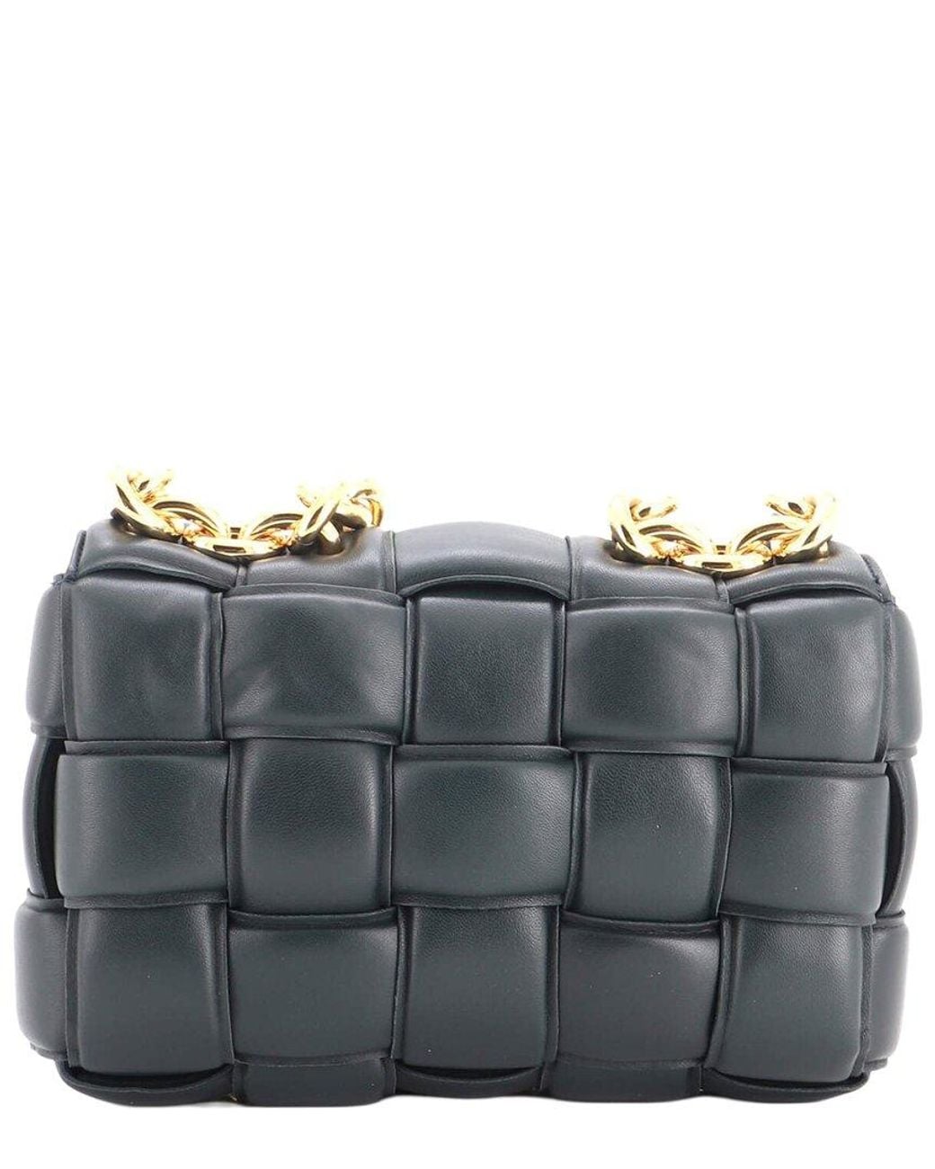 Bottega Veneta Black Padded Maxi Intrecciato Leather Cassette Chain Crossbody (Authentic Pre-Loved)