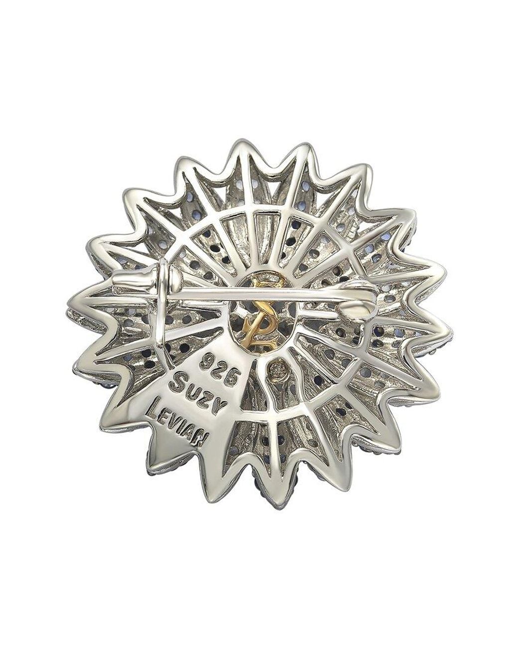 Suzy Levian Multicolor Silver 0.02 Ct. Tw. Diamond & Sapphire Brooch