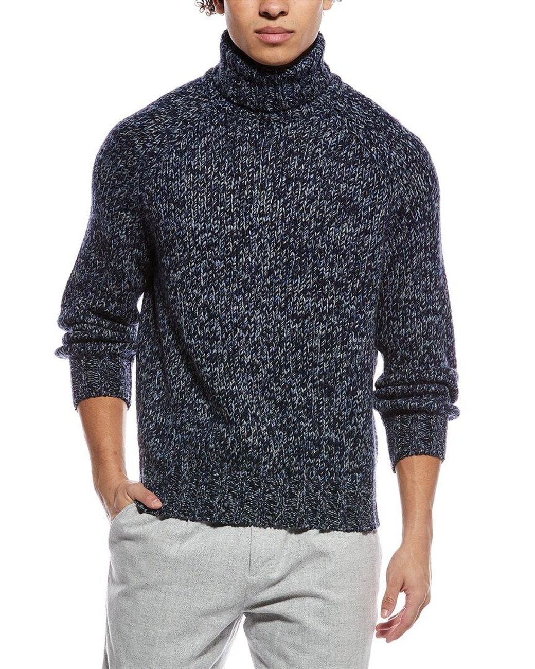 Brunello Cucinelli Blue Cashmere Turtleneck Sweater for men