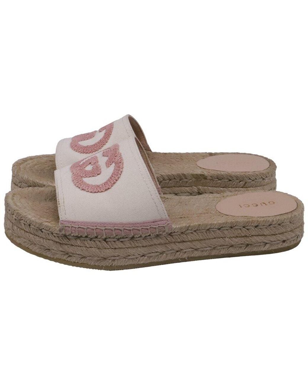 Gucci Gray Canvas Interlocking G Logo-Embroidered Espadrille Platform Sandal (Authentic Pre-Loved)