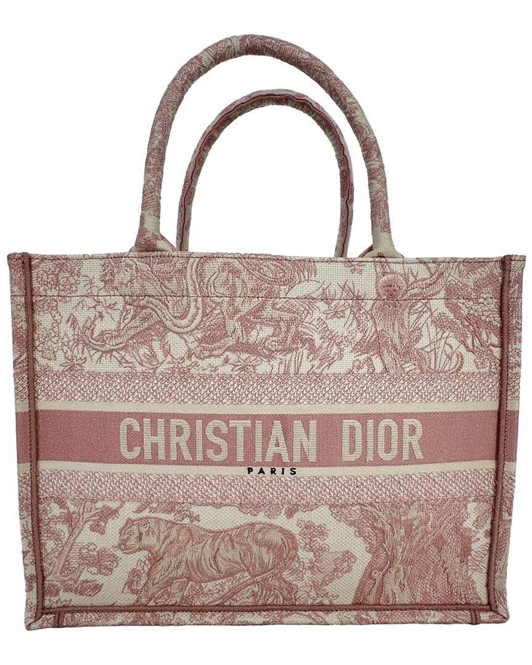 Dior Brown Canvas Toile De Jouy Embroidered Medium Book Tote (Authentic Pre-Loved)