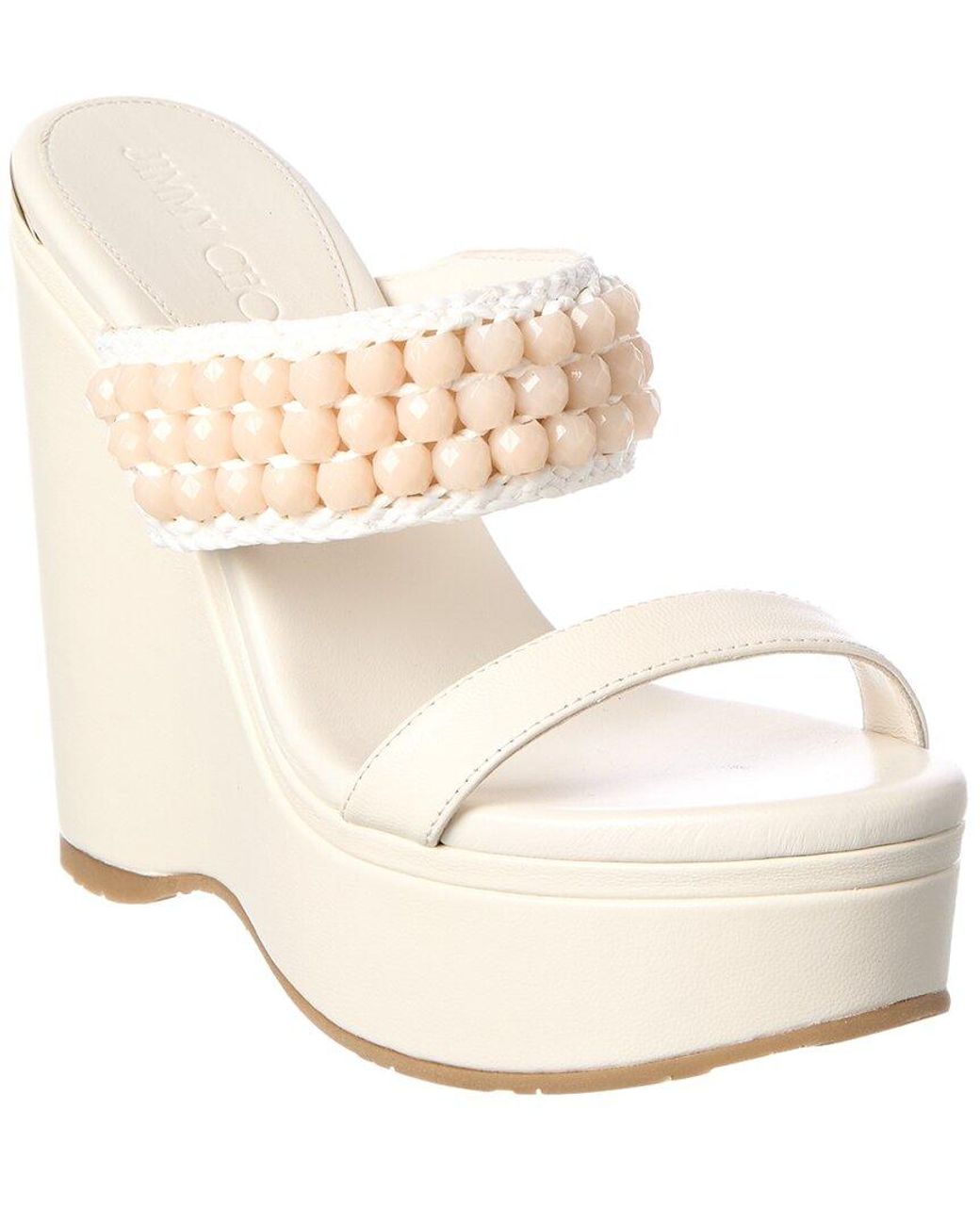 Jimmy Choo White Leather & Raffia 130 Espadrille Sandal