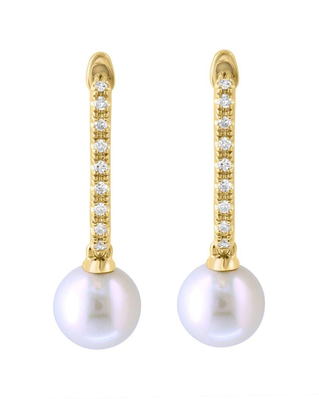 Effy Fine Jewelry Metallic 14K 0.05 Ct. Tw. Diamond & 5.5Mm Pearl Earrings