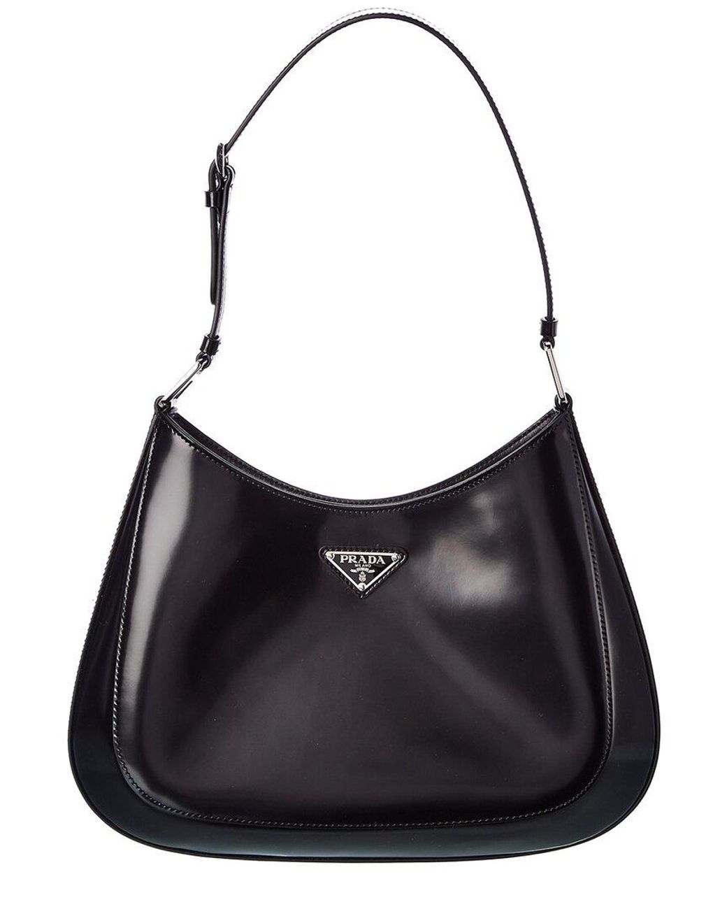 Prada Cleo Brushed Leather Shoulder Bag in Black | Lyst