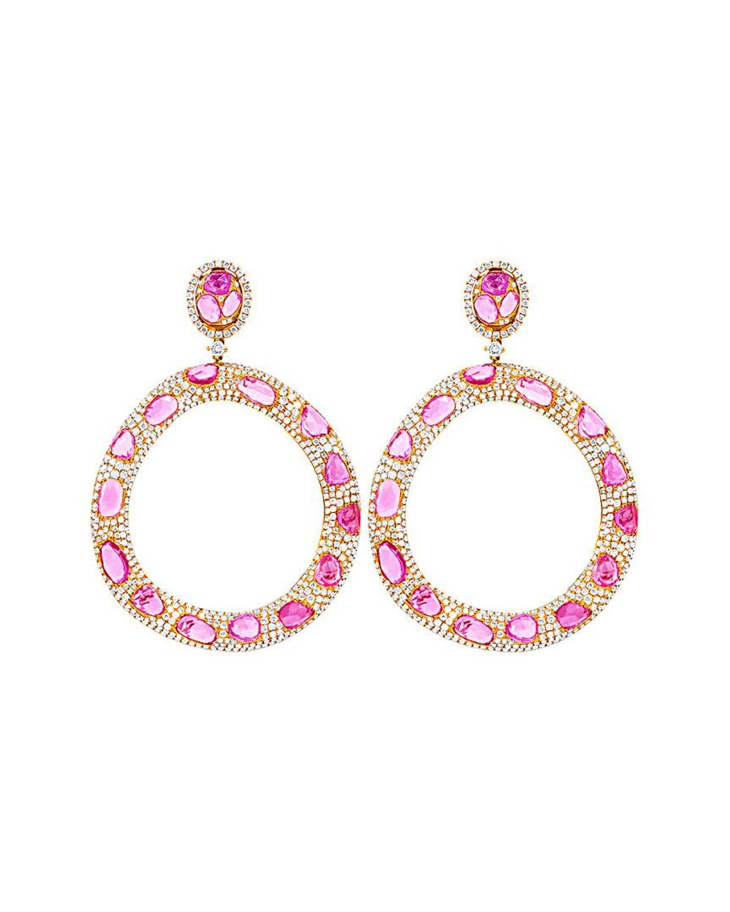 Diana M Multicolor Fine Jewelry 18k Rose Gold 35.15 Ct. Tw. Diamond & Sapphire Earrings