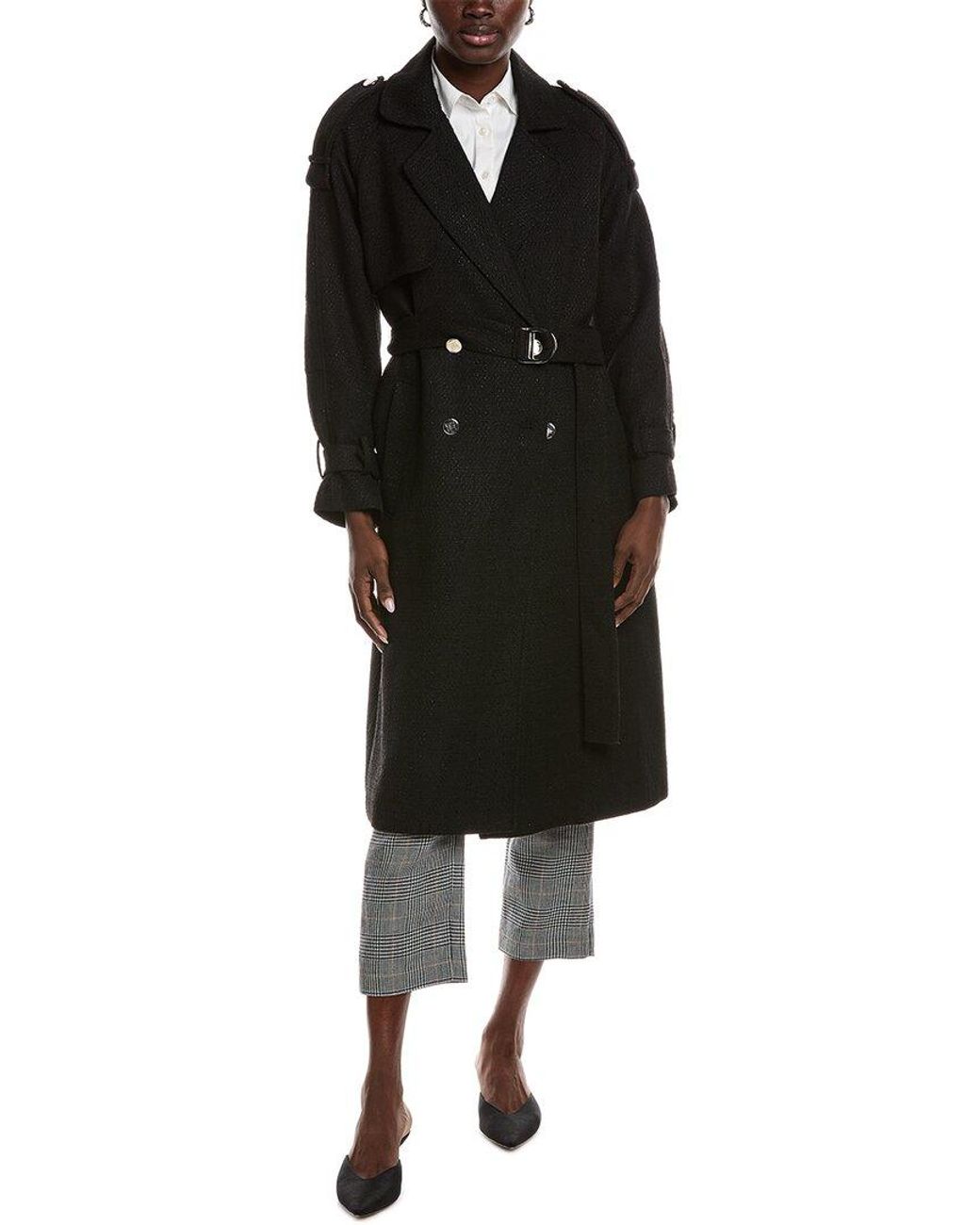 Maje Black Tweed Trench Coat