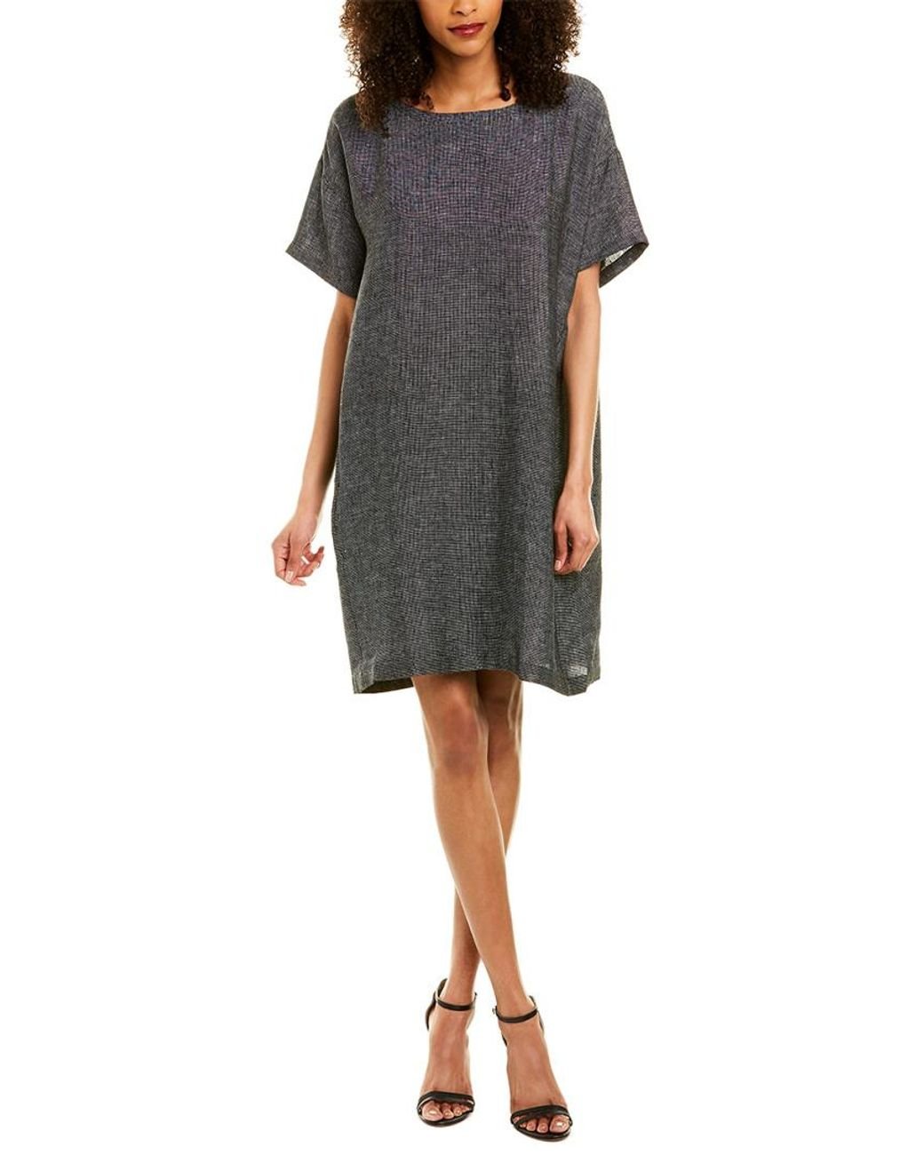 Eileen Fisher Linenblend Shift Dress in Black Lyst