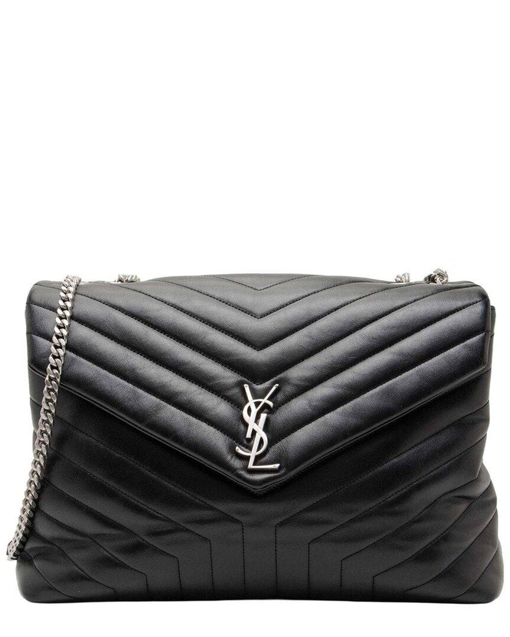 Saint Laurent Black Matelassé Monogram Loulou Chain Large Shoulder Bag (authentic Pre-loved)