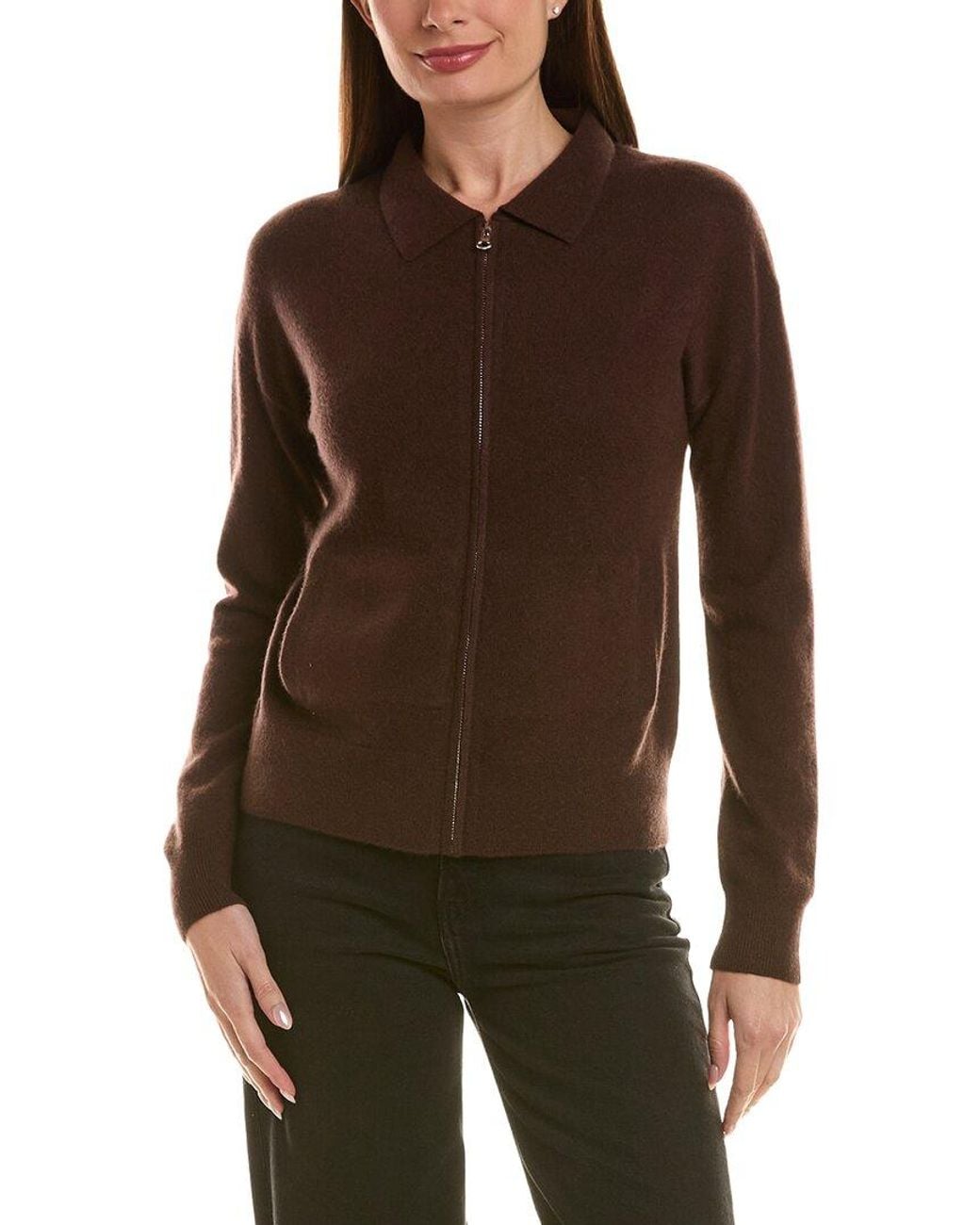 InCashmere Brown Zip Polo 100% Cashmere Cardigan