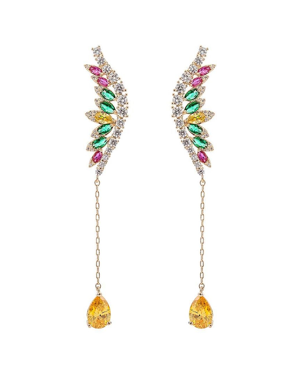 Eye Candy LA Metallic 14k Plated Cz Multi Color Drop Earrings