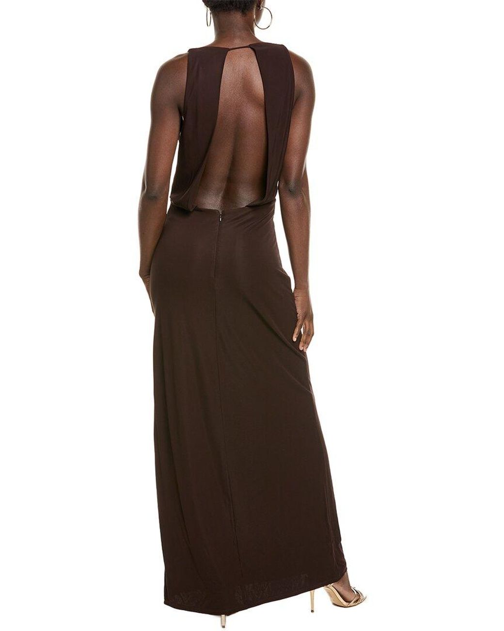 Jonathan Simkhai Brown Kosme Deep V-Neck Gown