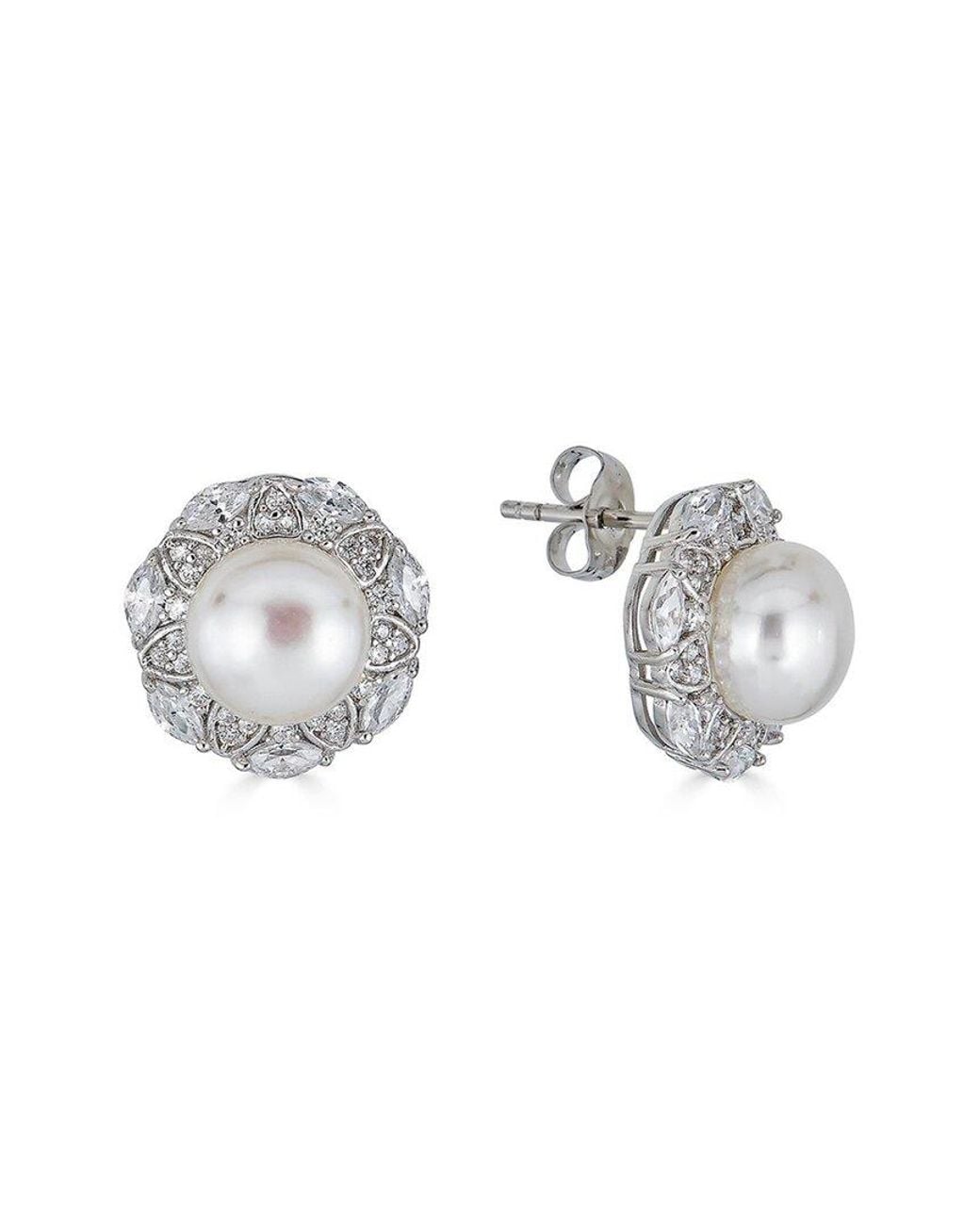 Belpearl Metallic Silver 8.5-8mm Freshwater Pearl Cz Earrings