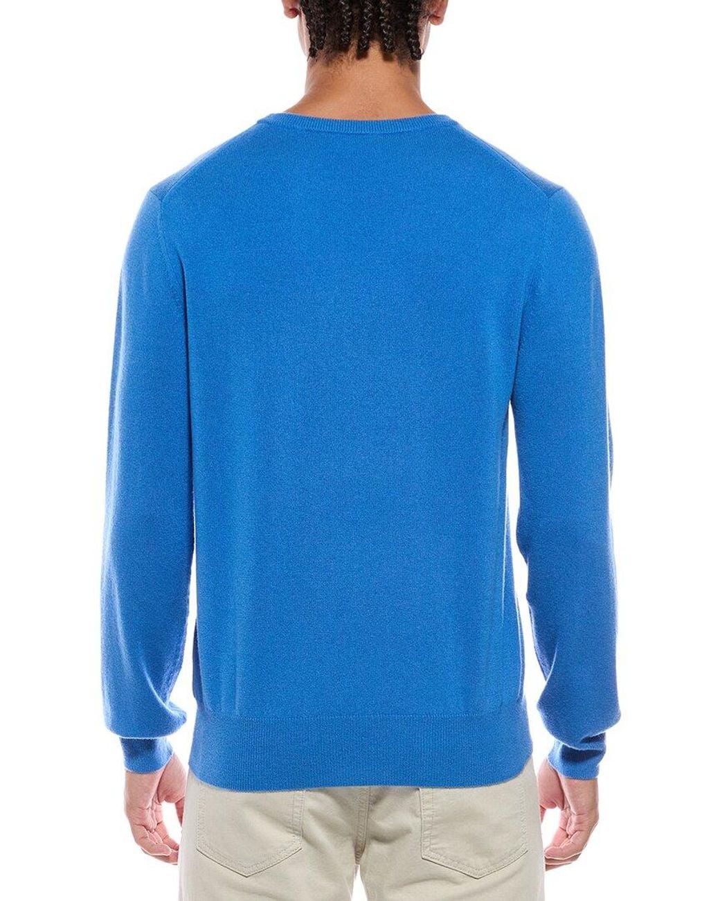 N.Peal Cashmere Blue Oxford 100% Cashmere Crewneck Sweater for men