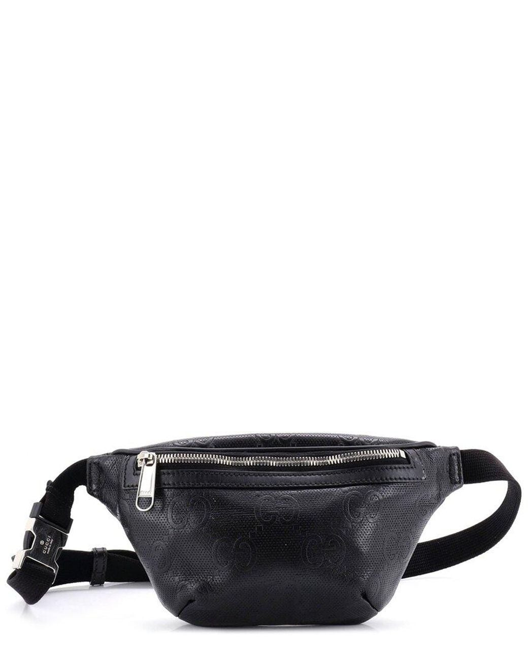 Gucci Black Gg Embossed Perforated Leather Belt Bag Small (Authentic Pre- Loved)