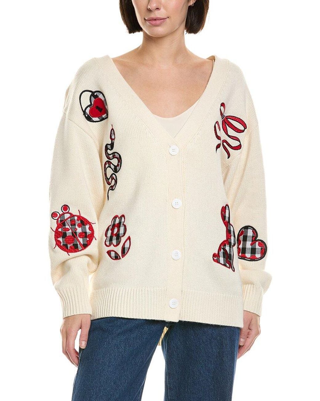 Cynthia Rowley Natural Wool & Cashmere-blend Motif Cardigan