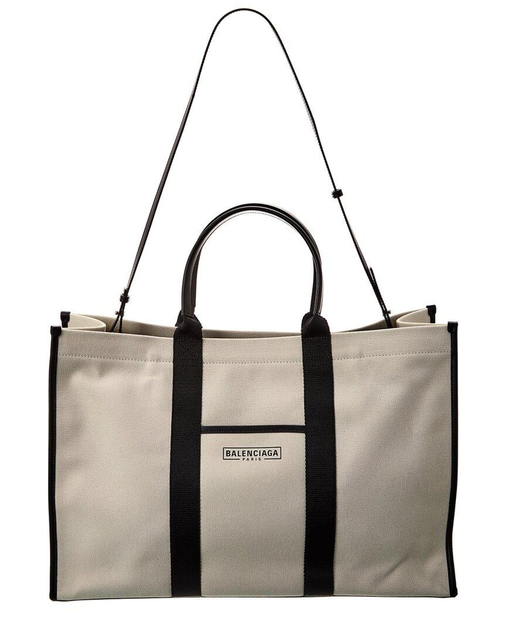Balenciaga Hardware Large Canvas & Leather Tote in White | Lyst
