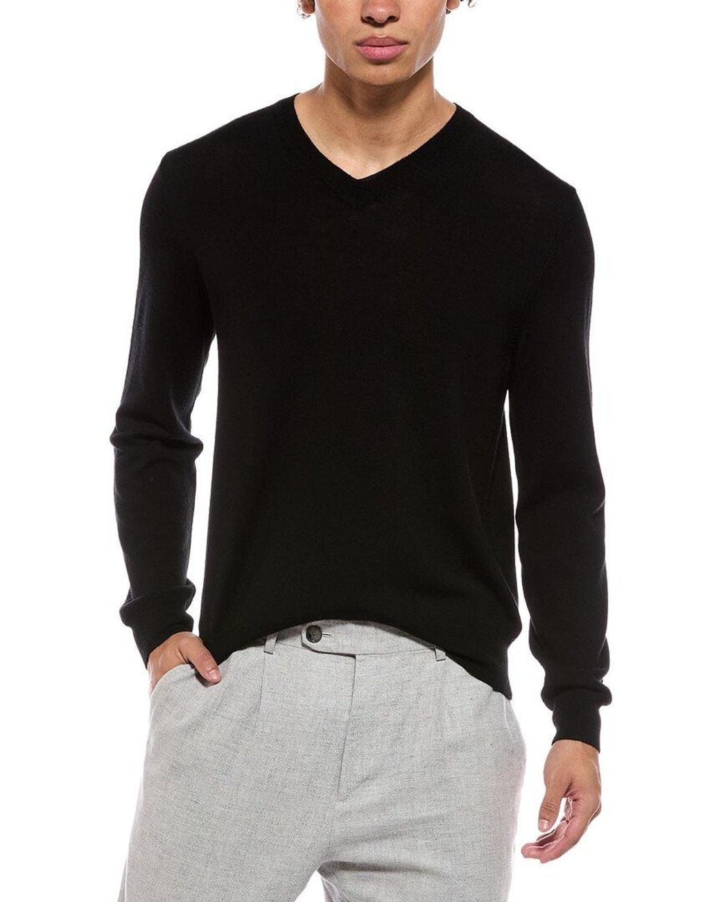 Bruno Magli Black Merino Wool-blend V-neck Sweater for men