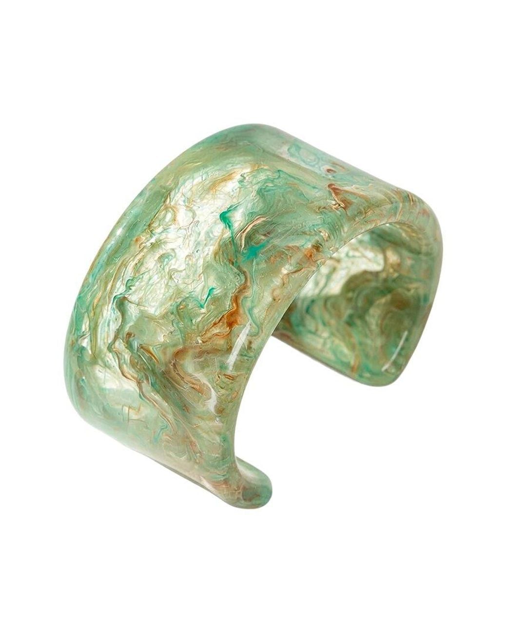 Liv Oliver Green Modern Abstract Open Bangle Bracelet
