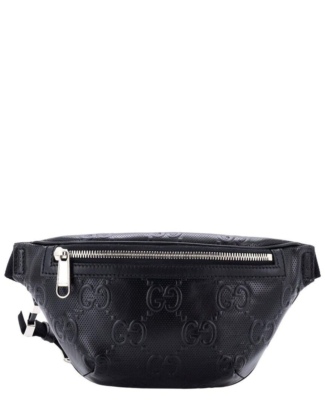 Gucci Black Gg Embossed Perforated Leather Belt Bag Small (Authentic Pre- Loved)
