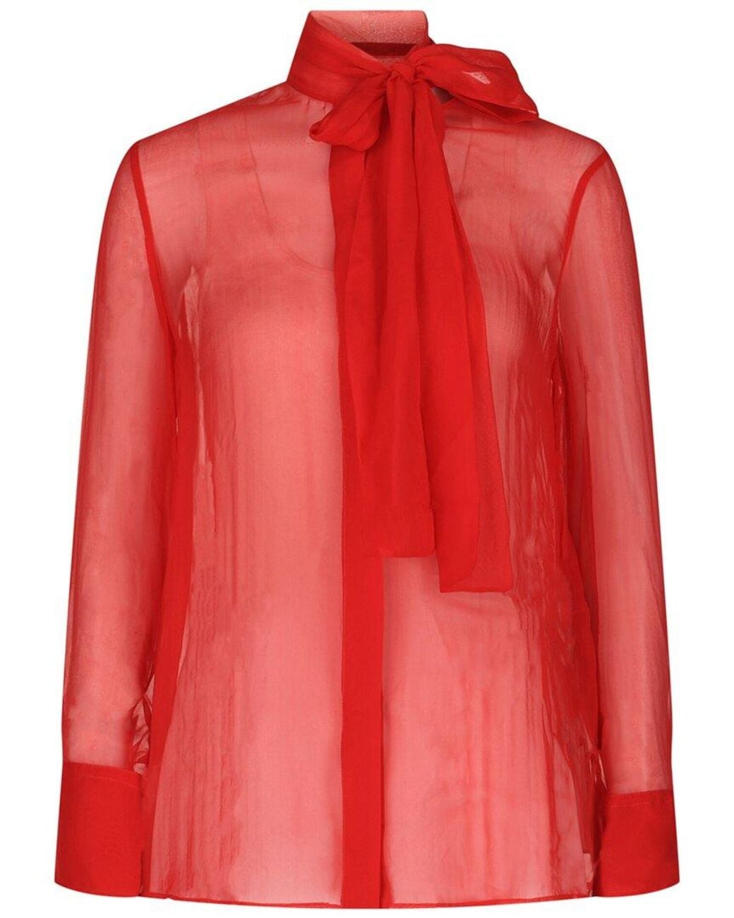 Valentino Red Sheer Organza Silk Blouse