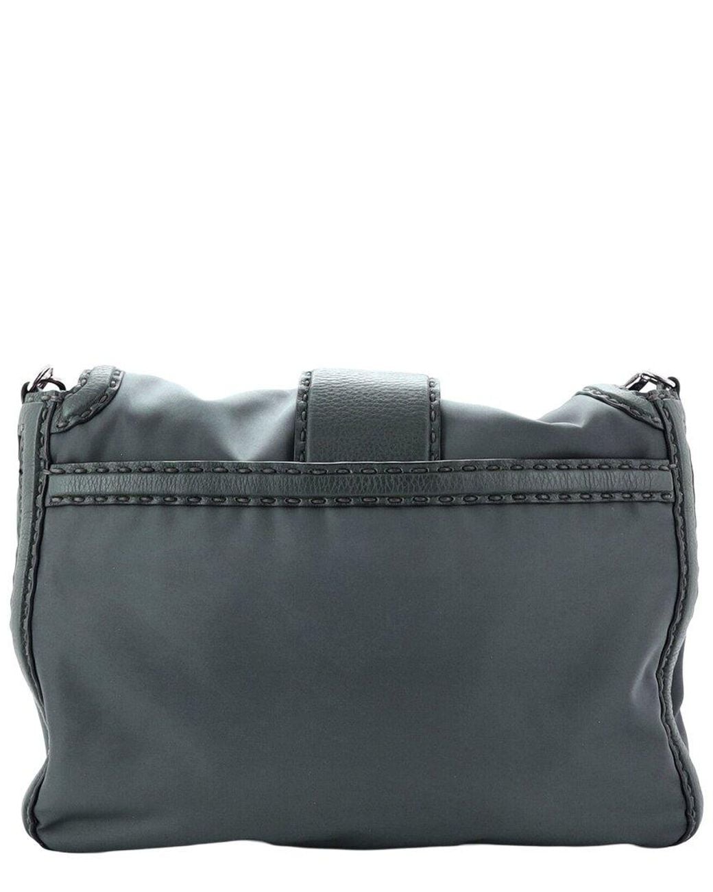 Fendi Gray Nylon Baguette Flap Messenger Bag Large (Authentic Pre-Loved)
